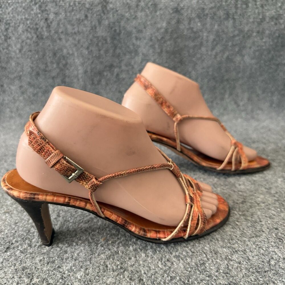 Prego Women’s Orange Snakeskin Strappy Heels Slingback Dress Sandals 8 Classic
